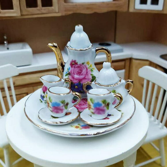 Tea Set Blue & White 35pc ceramic dollhouse miniature furniture 1/12 scale G8475 